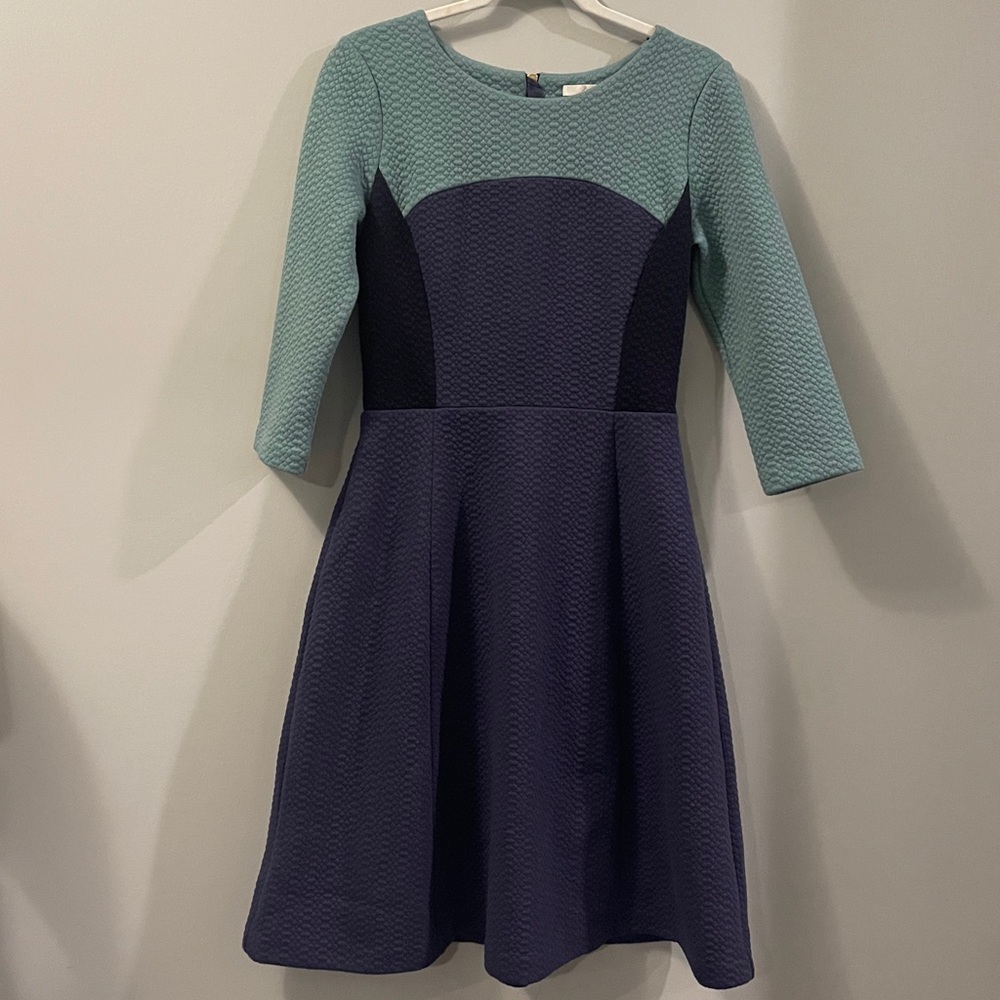Boden Mint and Navy Textured Fit-and-Flare Dress